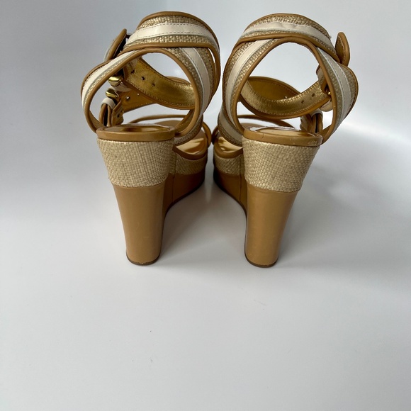 Coach Maralee Wedge Platform Raffia Tan/White  Sz 6B New - Picture 2 of 16